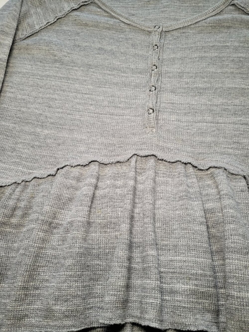 FP We The Free Coastline Waffle Knit Peplum Henley Top Thermal Gray XS Boho - Picture 2 of 9